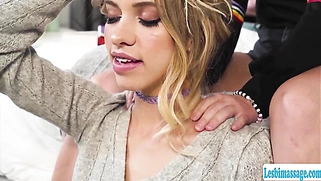 Teen blonde enjoys licking her curly friends wet clit