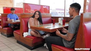 Nola Exico and Air Thugger have fun in the restaurant