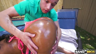Jordyn Falls gets her big oiled ass worshipped by Johnny Love