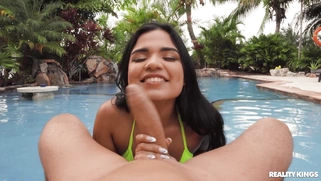 Summer Col is sucking cock and licking balls in POV