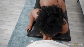 Simone Richards is sucking Jimmy Michaels' cock on the table