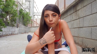 Chilean Roma Amor is sucking cock in POV