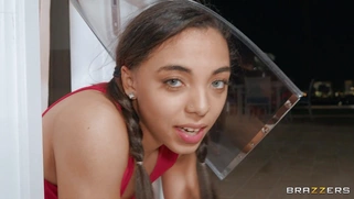 Zerella Skies stuck in doggy door and got her pussy dildoed by RayVeness