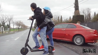 Megan Fiore is jerking Jordi's cock outdoors