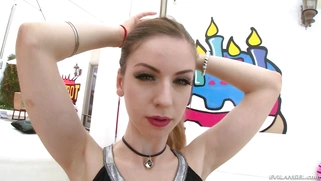 Stella Cox throats his big piece in a ball-slurping blowjob