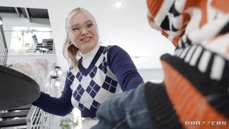 Blonde Kaiia Eve in glasses is sucking Van Wylde's cock