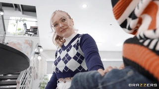 Blonde Kaiia Eve in glasses is sucking Van Wylde's cock