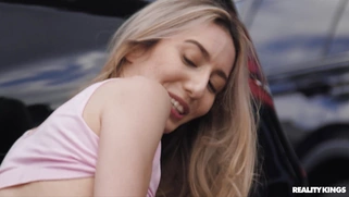 Sweet Sophia rides Jmac' big cock on the ground