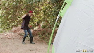 Lesbians Avery Black and Zoey Sinn have fun in the tent