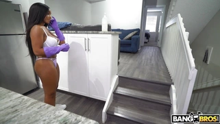 Maid Lily Starfire is cleaning the house