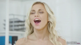 Lola MyLuv in stockings slides her shaved pussy on hard dick