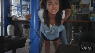 Ameena Greene gets fucked standing in the cafe