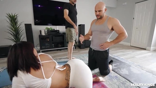 Cuban Dream does yoga with her new instructor Jmac