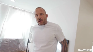 Harley Haze in glasses is sucking Scott Nails' cock