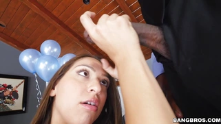 Sara Luvv kneels to worship and suck his black mamba