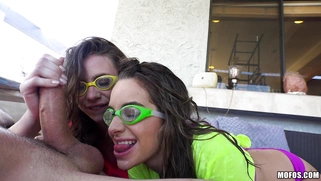 Nasty bitches Anya Olsen and Kimmy Granger sucking big cock