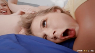 Coco Lovelock being doggystyled is licking Lexi Lore's pussy