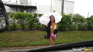 Alexa Payne is getting picked up outdoors