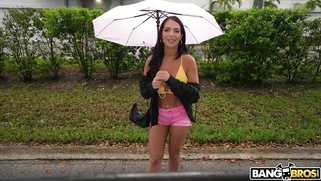 Alexa Payne is getting picked up outdoors