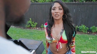 India Lordhefner is sucking black monster cock outdoors