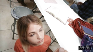 Emma Bugg gut cum on her tongue after blowjob