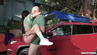 Selena Ivy gets her trimmed pussy nailed outdoors