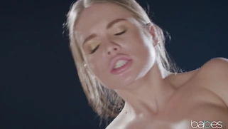 Alessandra Jane slides her shaved pussy on hard dick