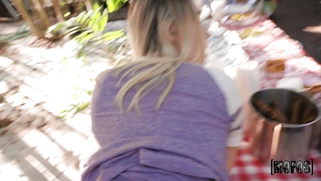 Juliette Mint gets fucked standing outdoors