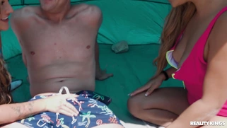 Ryan Reid and Samantha Lexi are sucking cock in the tent