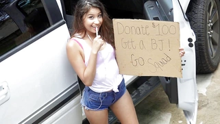 Horny nymph Zaya Cassidy sucking huge prick outdoors