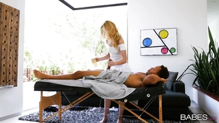 Alexa Grace is sucking black cock on massage table