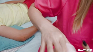 Sydney Paige strokes Johnny Love's cock