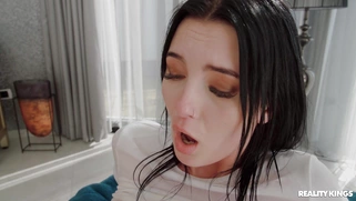 Busty Simon Kitty gets her shaved pussy nailed by Dean Van Damme