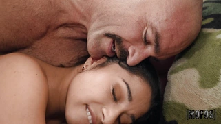 Mickey Violet got jizz on her tongue after pussy fucking