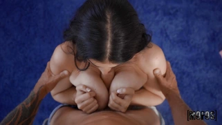 Queenie Sateen gives blow and tit jobs in POV