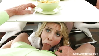 Zoey Taylor sucks stepdad under the table and her mom is none the wiser