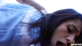 Aspen Ora gets banged outdoors leaning on the car