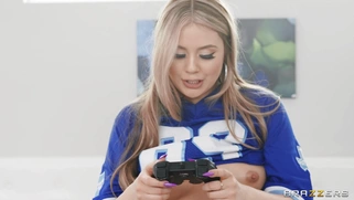 Lucy Doll rides big boner with her shaved pussy