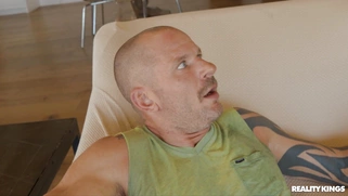 Ebony Elsie rides hard white cock with her shaved pussy