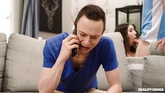 Lisa Belys is sucking cock behind her BF's back