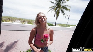 Blonde Kelsey Kane is getting picked up outdoors