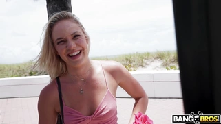 Blonde Kelsey Kane is getting picked up outdoors