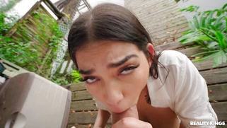 Julz Gotti is sucking Jmac's big cock outdoors