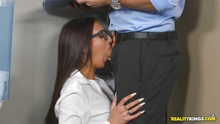 Aubrey Rose sucked Chad's cock while her Dad was talking to him