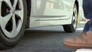 Ebony August Skye is sucking white cock