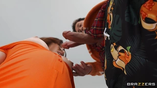 Leana Lovings on her knees gives blowjob to Apollo Banks