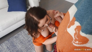 Leana Lovings on her knees gives blowjob to Apollo Banks