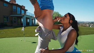 Luna Star is sucking Scott Nails' cock outdoors