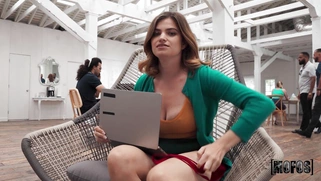 Nicole Rae is fingering her trimmed pussy on the chair