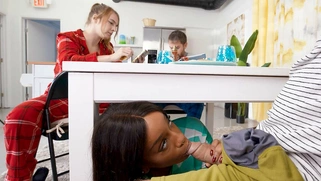 Lily Starfire gives sneakily blowjob to Dan Damage